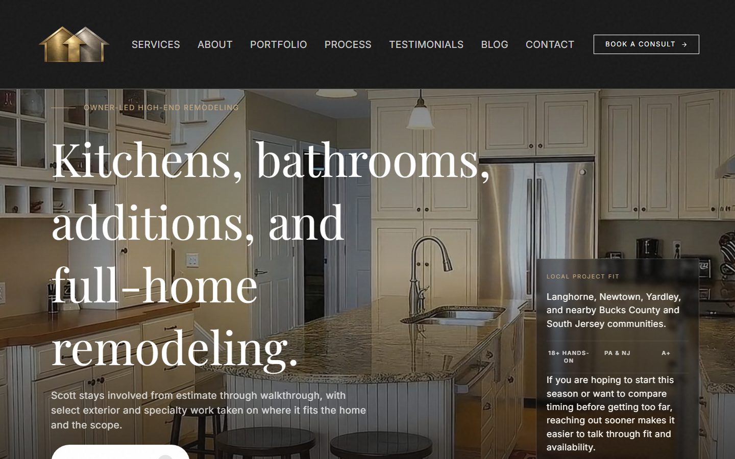 Romanoski Construction homepage with remodeling positioning and project photography.